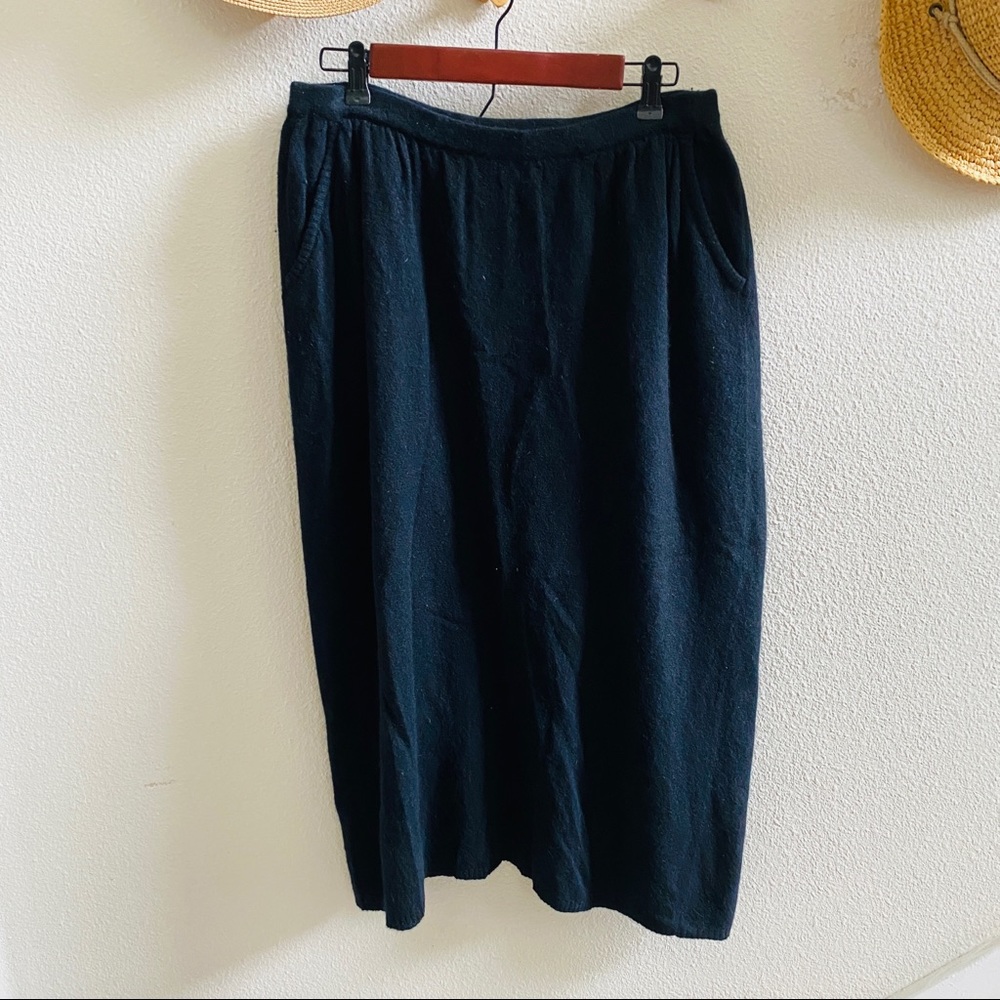 Christian Dior black lambswool sweater knit midi skirt pockets vintage S